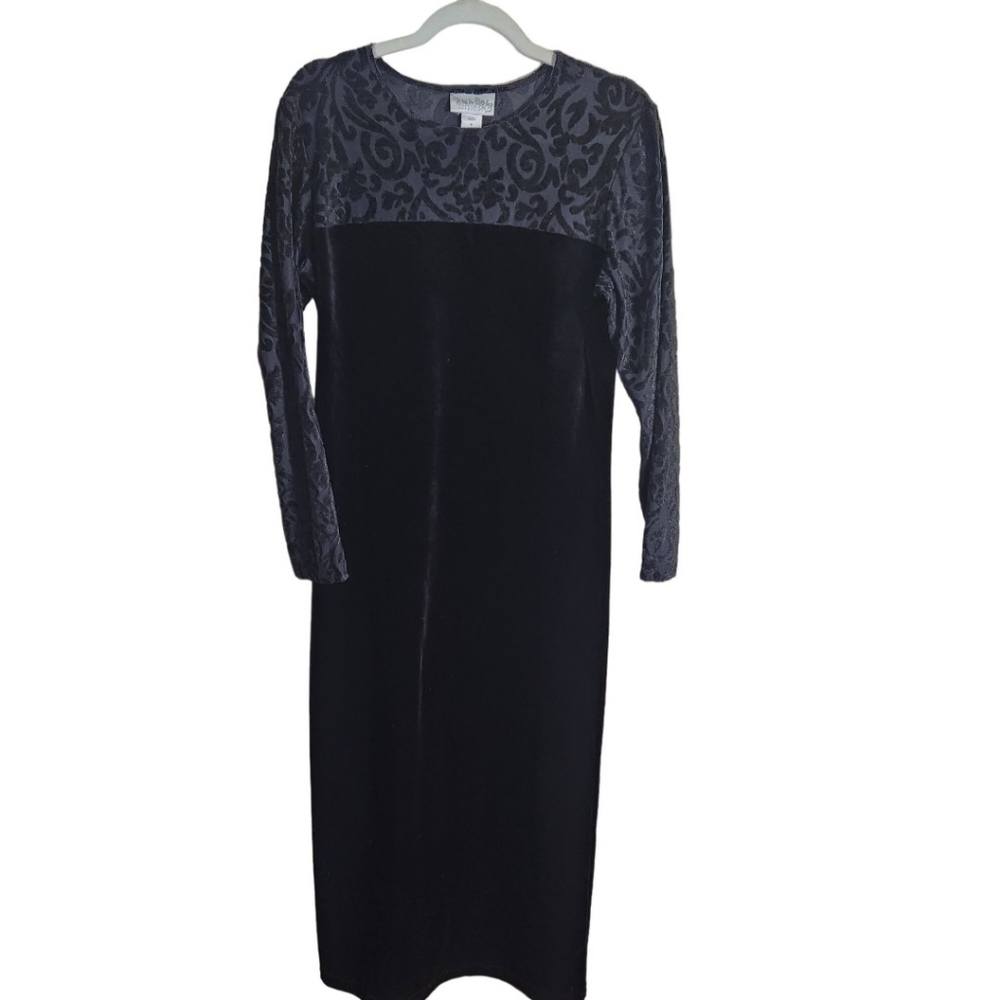 Diane Von Furstenberg DVF Vintage Black Velvet Burnout Maxi Dress Size M